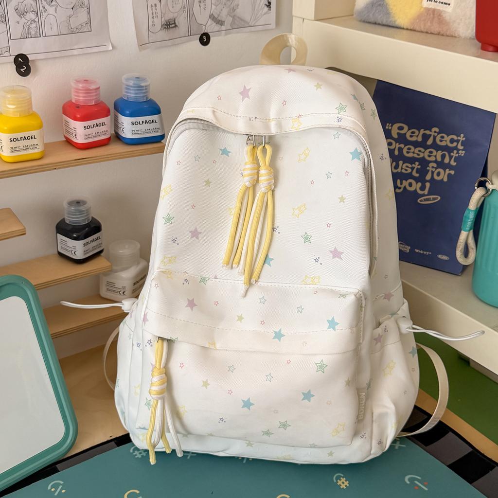 Schoolbag Cartoon Star Contrasting Backpack Women Waterproof Leisure Travel Backpack Junior High School Schoolbag Ins Student Schoolbag