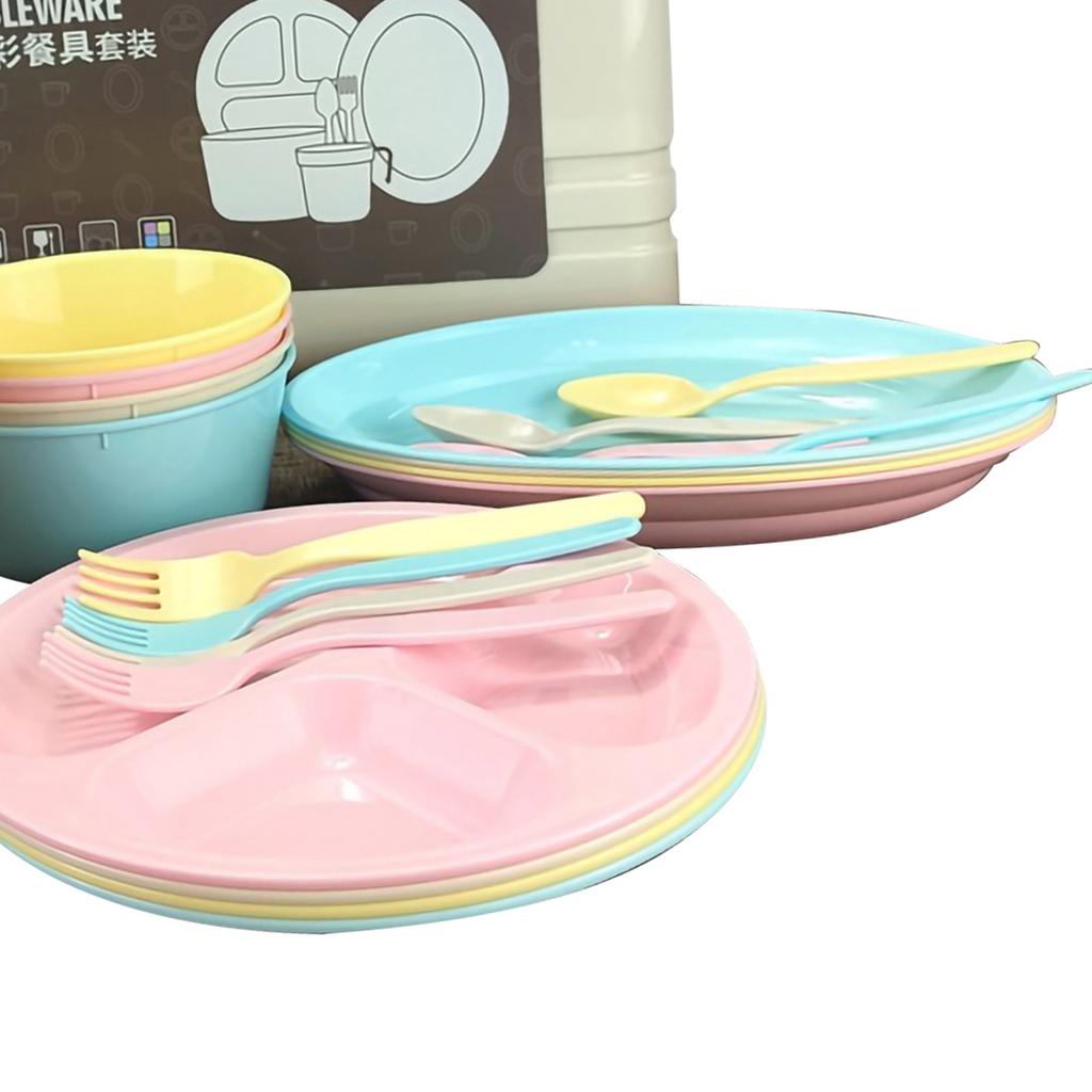 Colorful Tableware Portable Plastic Cutlery Set Cup Fork Spoon for Picnic Outdoor Activities
