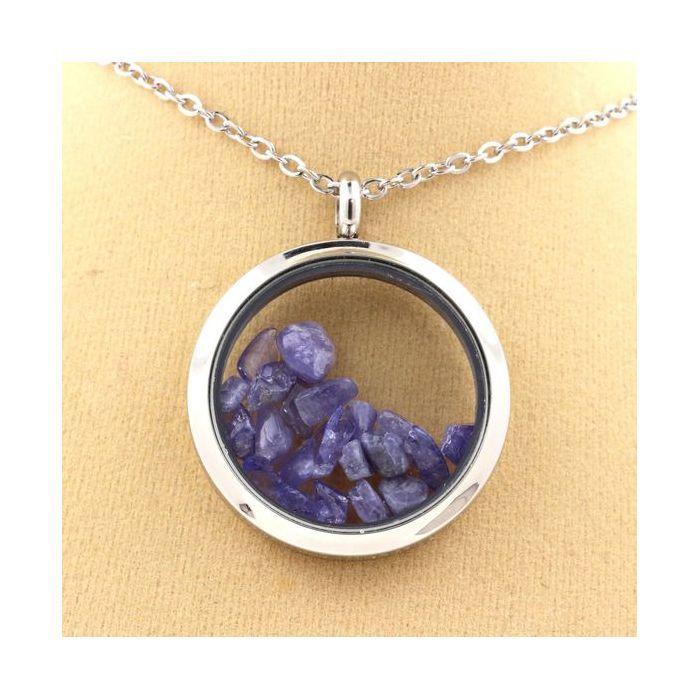 Stones and Minerals. Raw Tanzanite Necklace. 25 Mm Medallion Model. Color Silver.