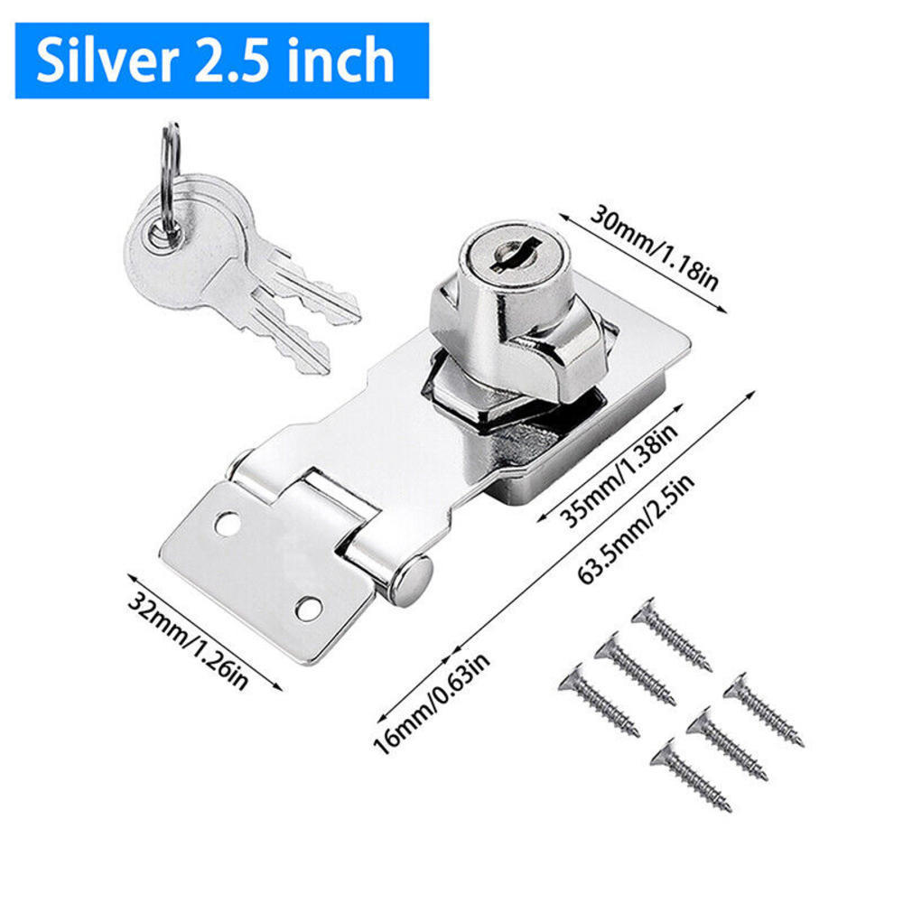 2.5/3/4inch Heavy Duty Locking Hasp with Keys Padlock Cupboard Drawer Wooden Box Lock Self Locking Security Staple Hardware