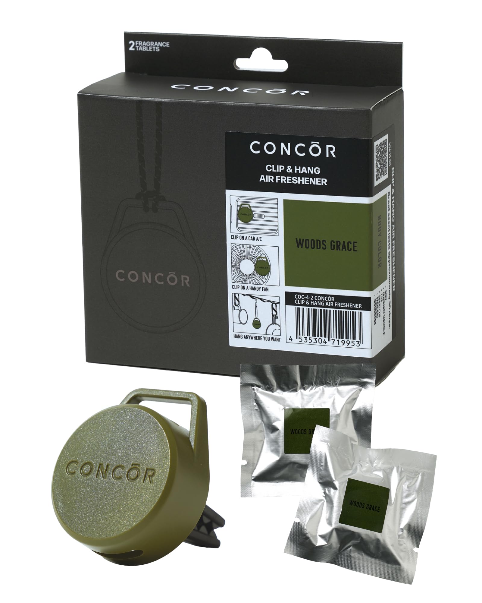 

CONCOR Автомобильный освежитель воздуха с зажимом, подвесной освежитель воздуха на вентиляционное отверстие кондиционера, подвесной цитрусовый зеленый лес, грация и COC-4-2 зелёный