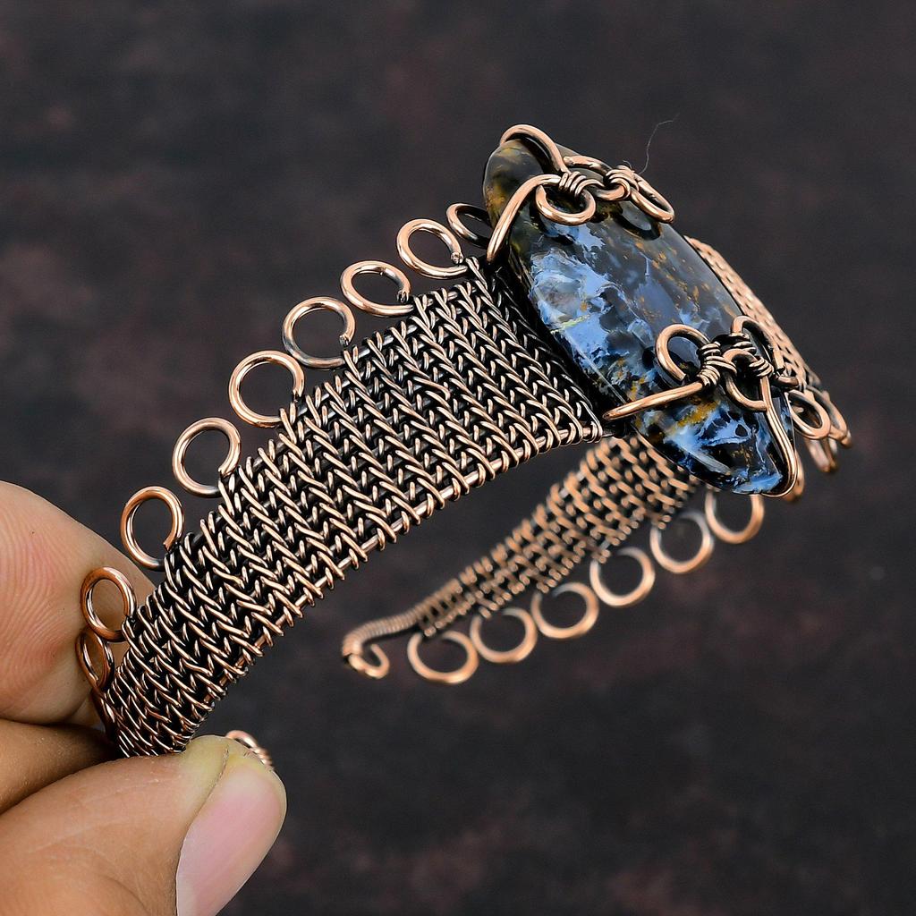 Pietersite Bangle Copper Wire Wrapped Bracelet Adjustable Cuff Bracelet Gemstone Bangle For Women Handmade Copper Wire Jewelry Gift For Her