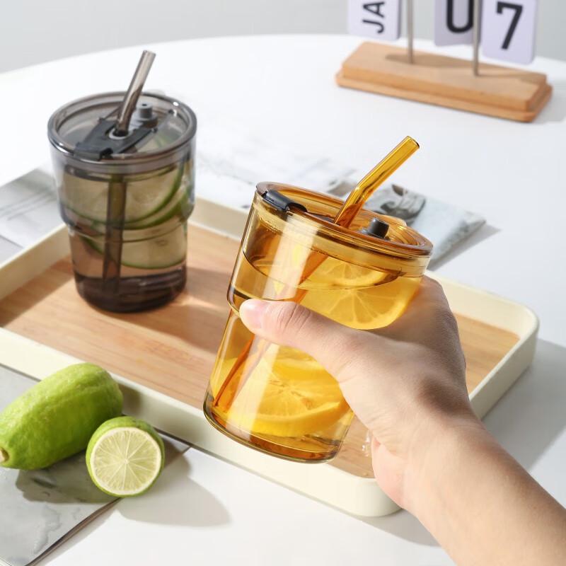 Ins Style Bamboo Joint Dual-Use Glass Tumbler with Straw