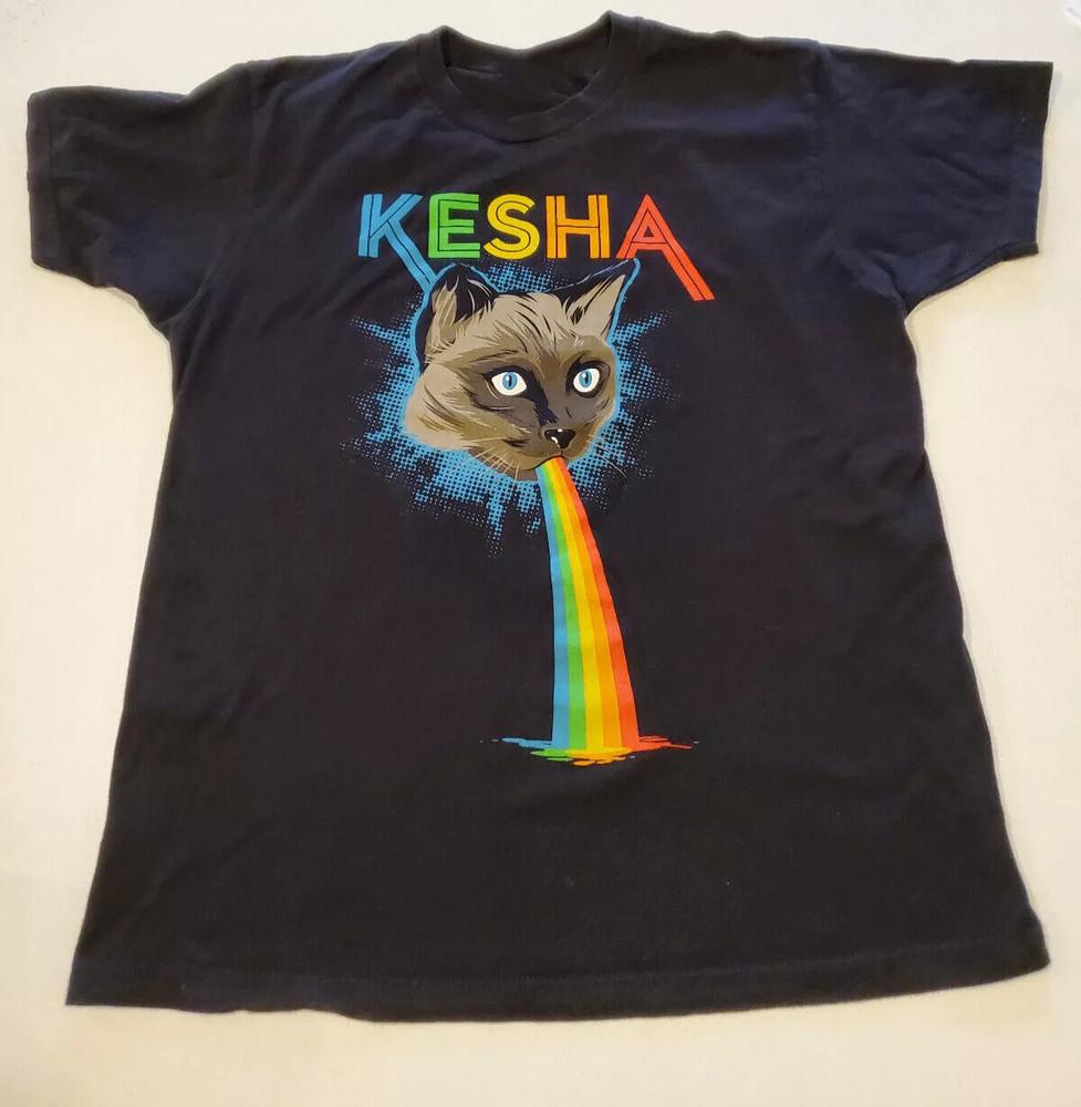 Kesha Cat Throwing Up Rainbow T Shirt Black Cotton Unisex Size ZZ01 Unisex T-Shirt S
