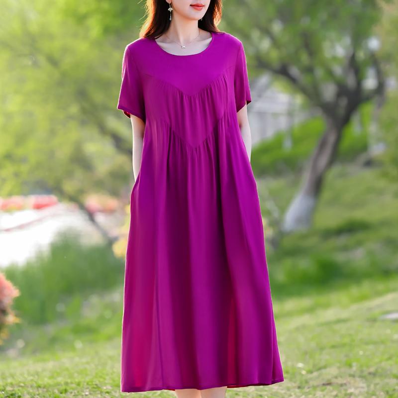 Plus Size Elegant Women's Summer Dress Vintage Clothes Short Sleeve Loose Long Dresses