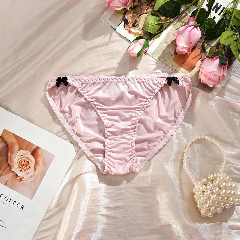 Women's Ice Silk Mid-Waist Bowknot Briefs with Cotton Crotch - Lightweight and Comfortable