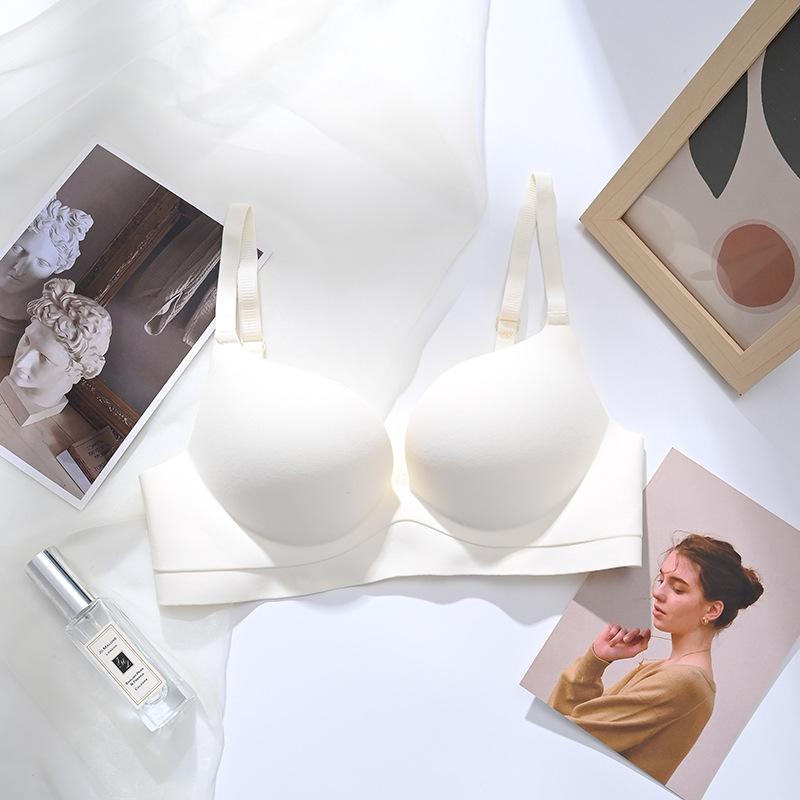 

Popular seamless gathering bra new one-piece steel ring-free simple and comfortable student 32/70ab through cup шампанского
