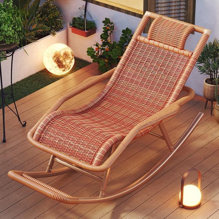 Rattan Rocking Chair Recliner Chair Adult Rocking Recliner Chair Balcony Home Leisure Rattan Elderly Lounge Chair Floor Chair