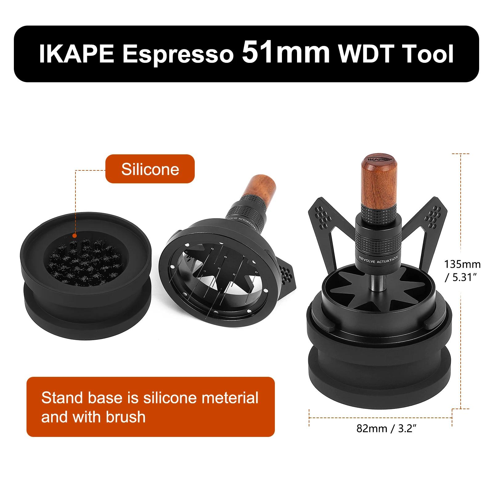 IKAPE Rotary WDT Tool, Espresso Stirrer Distribution Tool for Barista, 0.4MM 10 Needles Espresso Coffee Stirrer with Brush Stand 51mm with brush