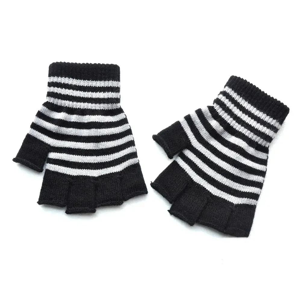 Striped Stripey Unisex One Size Fingerless Gloves Gothic Knitting Fingerless Gloves Winter Warm Elastic Comfortable Gloves