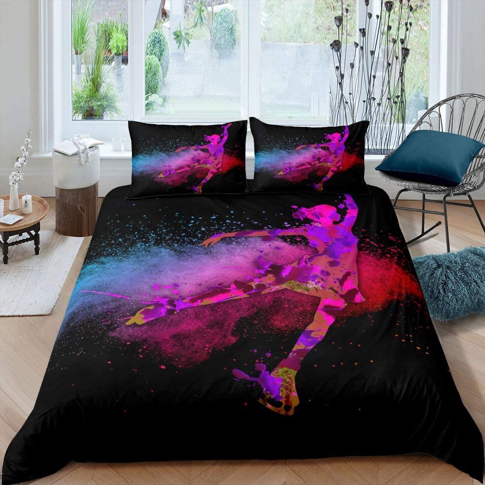 Sada povlaku na přikrývku pro milovníky gymnastiky a baletu, velikost Full/Twin, polyesterová sada ložního prádla s krásnou siluetou pro výzdobu pokoje dětí, teenagerů a dospělých