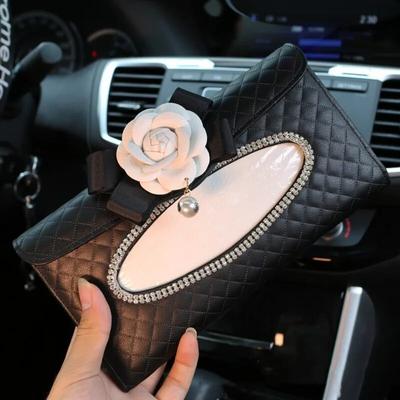 Weiße Blume Auto Tissue Box Handtuch-Sets Sonnenblende Halter Auto Innenraum Lagerung Dekoration Auto Zubehör