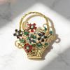 Vintage Beautiful Flower Basket Brooches Alloy Rhinestone Plants Party Casual Brooch Pins Gifts