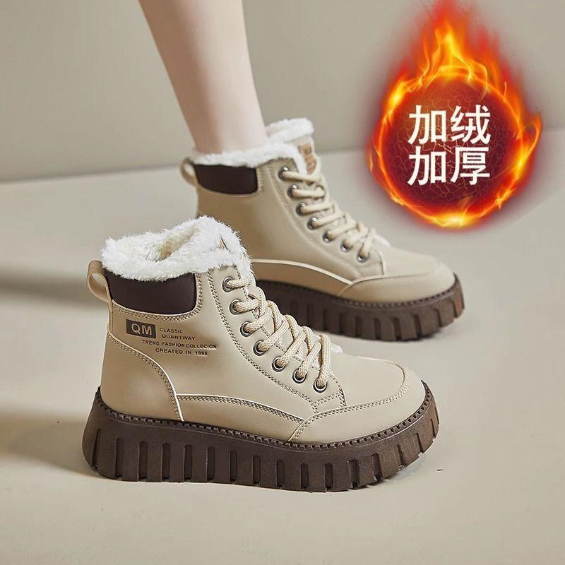 2025 autumn and winter new versatile velvet cotton shoes women's shoes British style Martin women's boots short boots platform snow boots