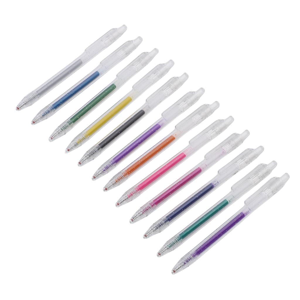 12 Color Retractable Glitter Gel Pens Set Smooth Writing 1.0mm Fine Tip Sparkly Gels Pens for Journal Coloring Drawing Doodling