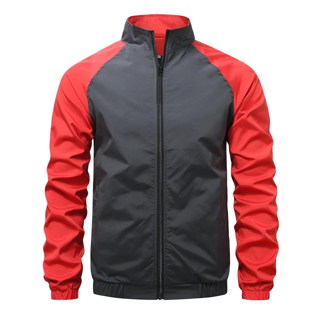 European and American Men's Stand-up Collar Jacket: Autumn/Winter Color Block Casual Coat