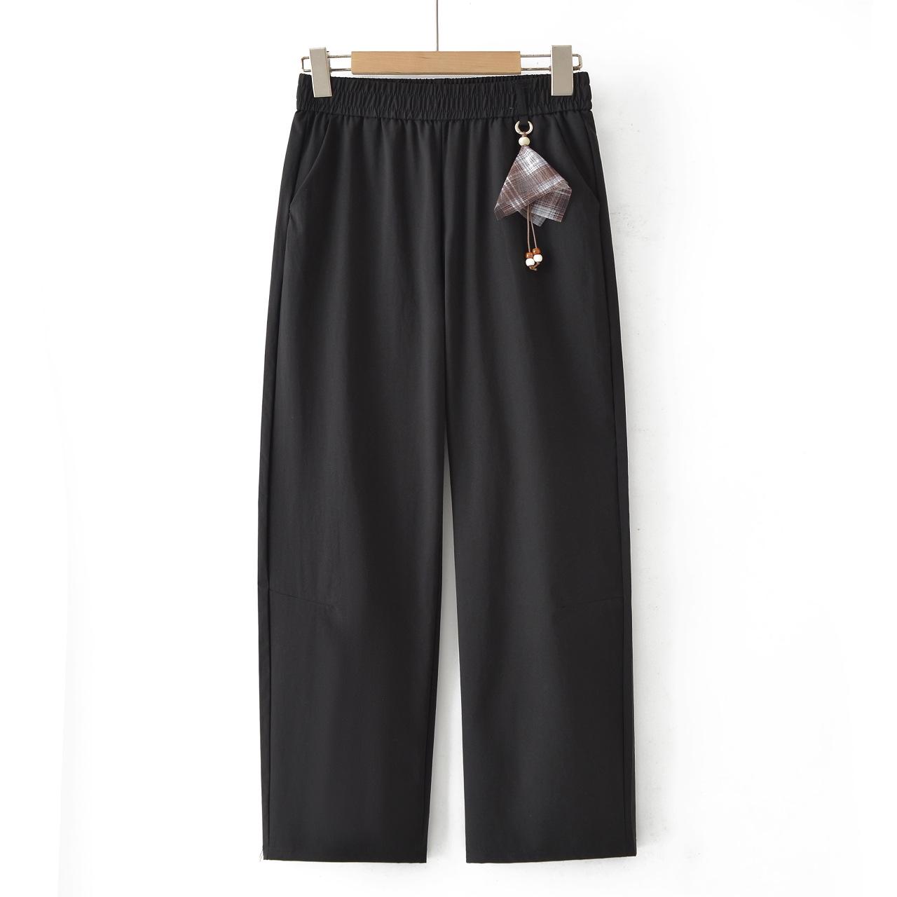 

2026 New High-Waisted Elastic Straight-Leg Summer Pants for Middle-Aged Moms 4XL (130-145 jin) чёрный