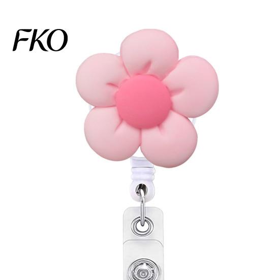 Decorative Acrylic Badge Reel Cute Flower Reel, Retractable ID Card Silent Telescopic Clip Holder for Nurses, Office Workers, Managers, Students