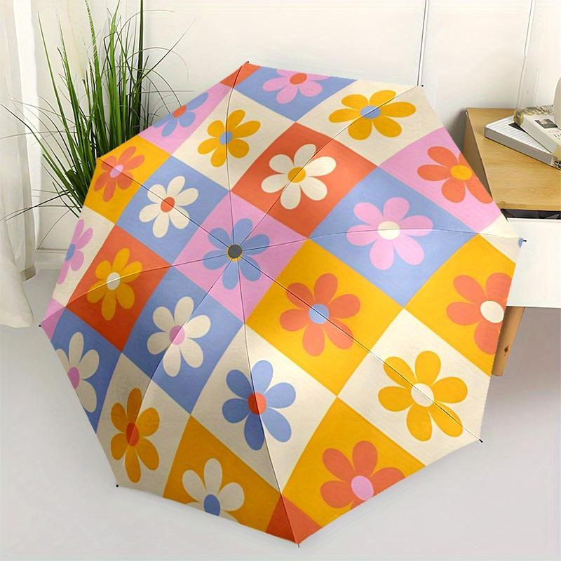 1pc Floral Pattern Automatic Folding Umbrella, 8-Rib Sturdy Canopy, Portable Travel Umbrella for Outdoor Use,103