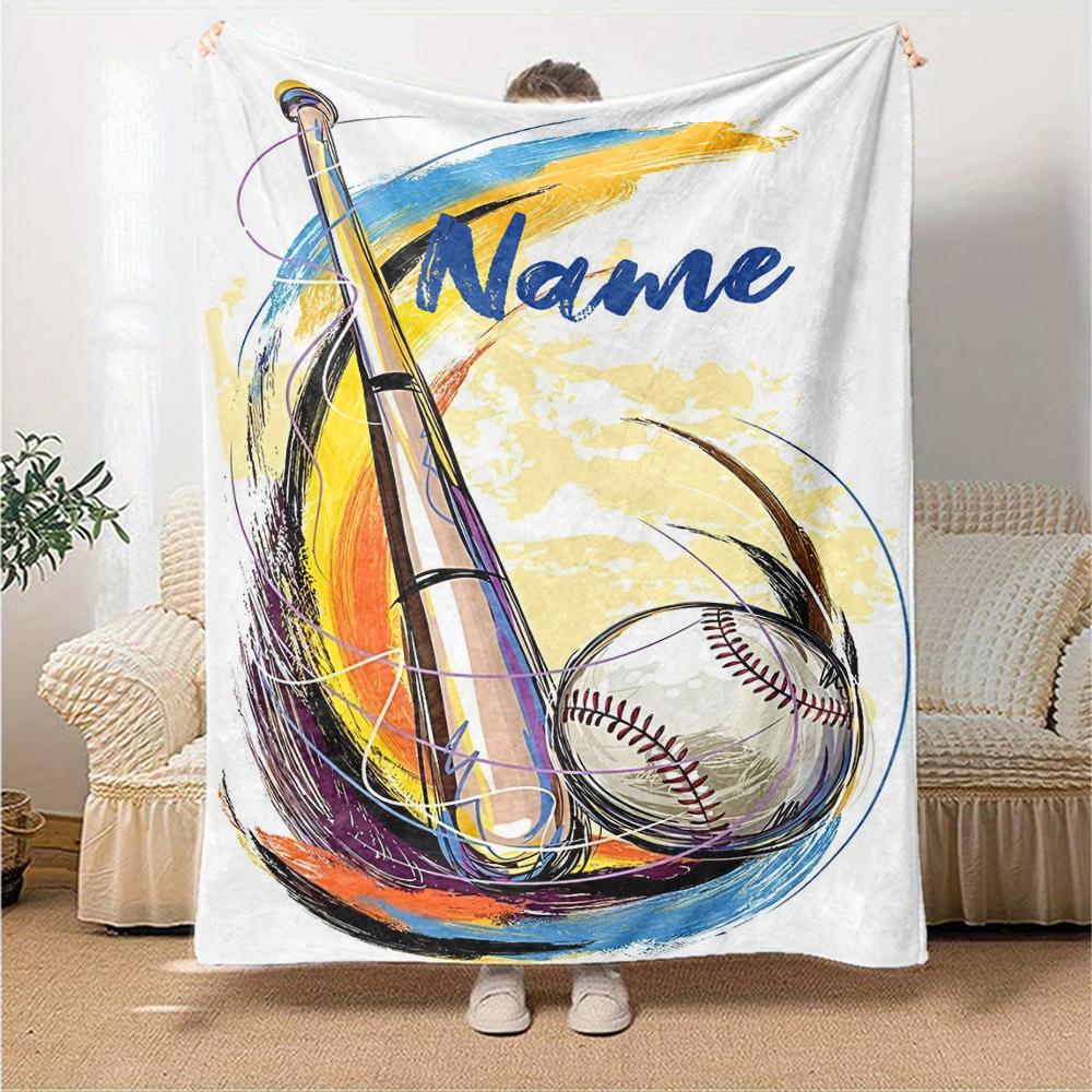 Custom Name Baseball Theme Printed Blanket - Perfect for Couch, Bed, Travel & Outdoor Use | Machine Washable, Cozy & Durable.