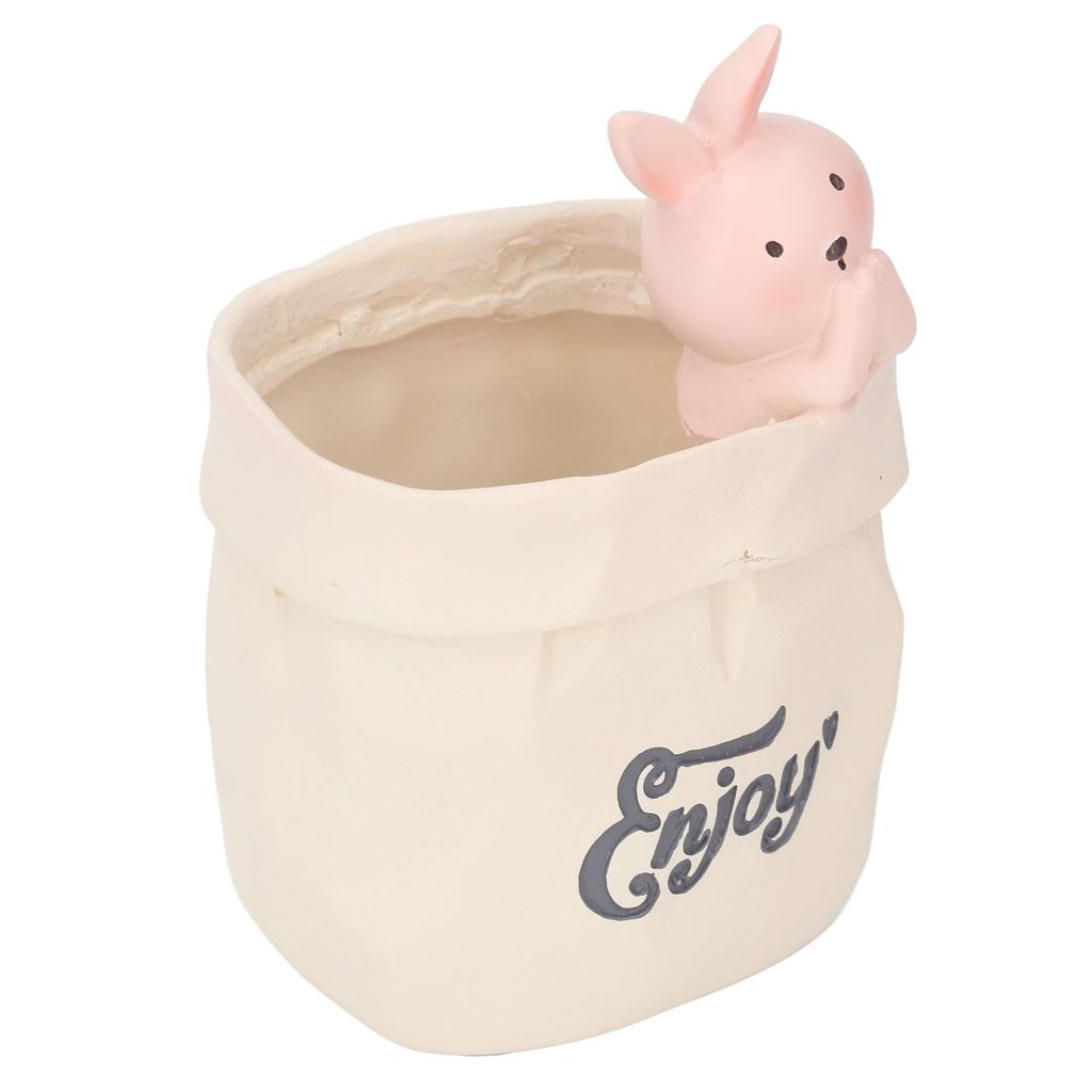 Pen Pencil Holder Desktop Ornament Resin Cute Animal In Grocery Bag Small Succulent Planter for