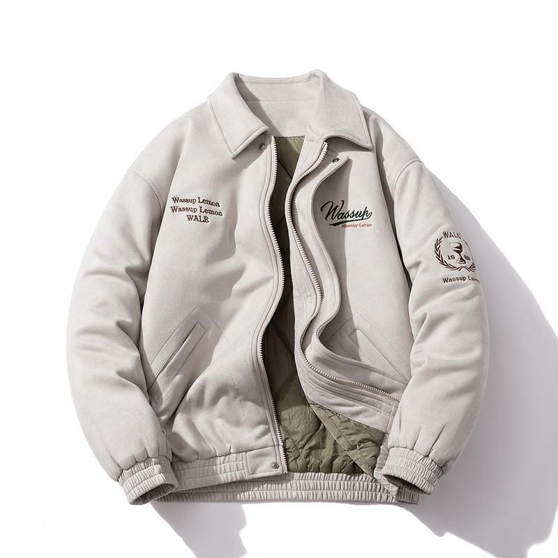 Mens Oversized Baseball Jacket Embroidered Suede Streetwear Winter Puffer Coat Teens