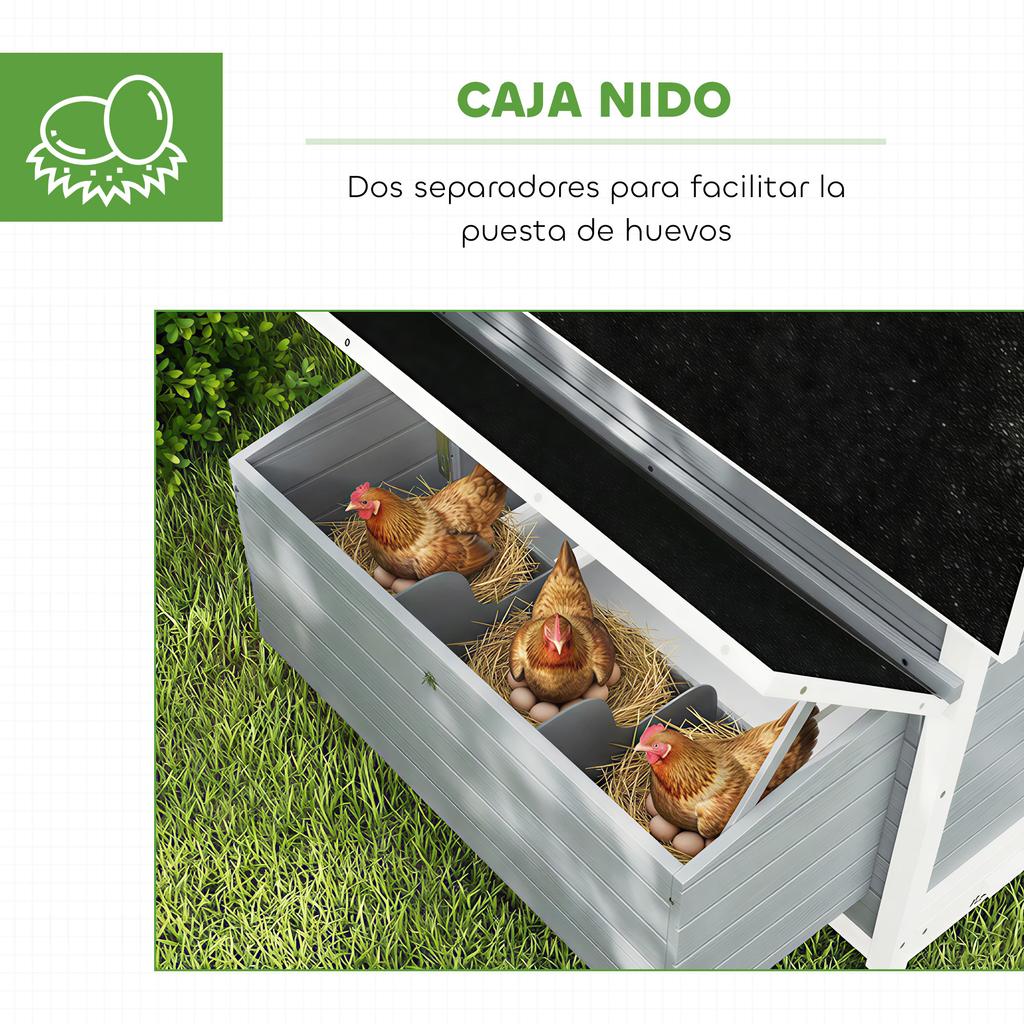 Wooden Chicken Coop for Outdoor Use with 2 Nests, Removable Tray, Perches, Waterproof Roof, 150x100x96.5 cm, Grey