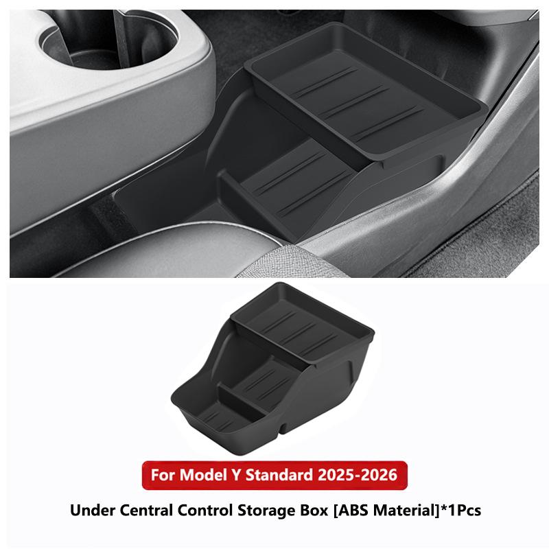 For Tesla Model Y Standard   Rwd Center Lower Storage Box (Layered Storage) Abs Central Tray Organizer Car Accessories