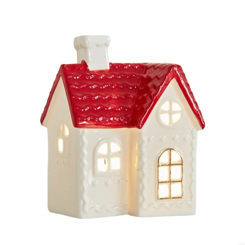 LED-beleuchtetes Keramik-Weihnachtsdorfhaus Schneemann Hirsch Figur Für Ferienhäuser Tischdeko Kaminsims Regal Dekorationen Geschenk