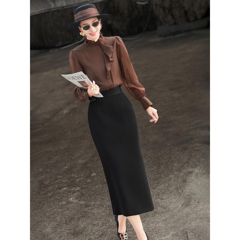 Lansere French Retro Ruffled Long-Sleeve Blouse 2XL