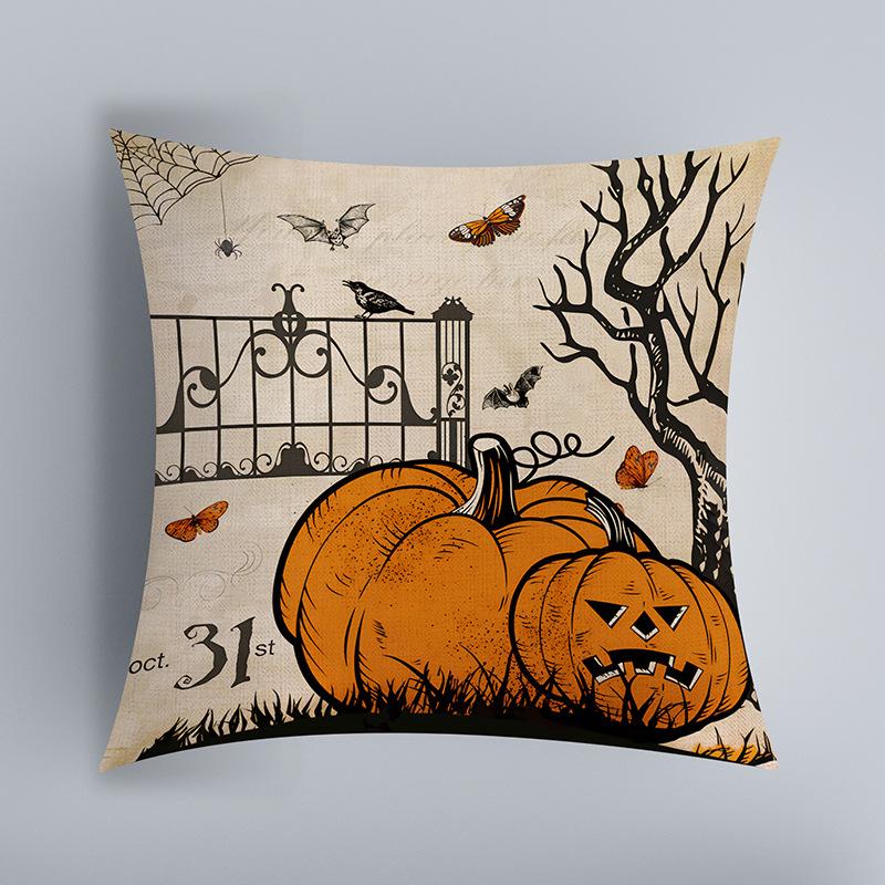 45X45Cm Single Pillow Case Without Pillow Insert Halloween Pumpkin Linen Print Throw Pillow Cover Home Bedhead Cushion