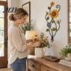 Indoor Living Room Art Sunflower Bee Wall Decor, 2D Flat Floral Hanging, Country Garden Weather Resistant Outdoor Sign Flower Ornament for Fence Porch