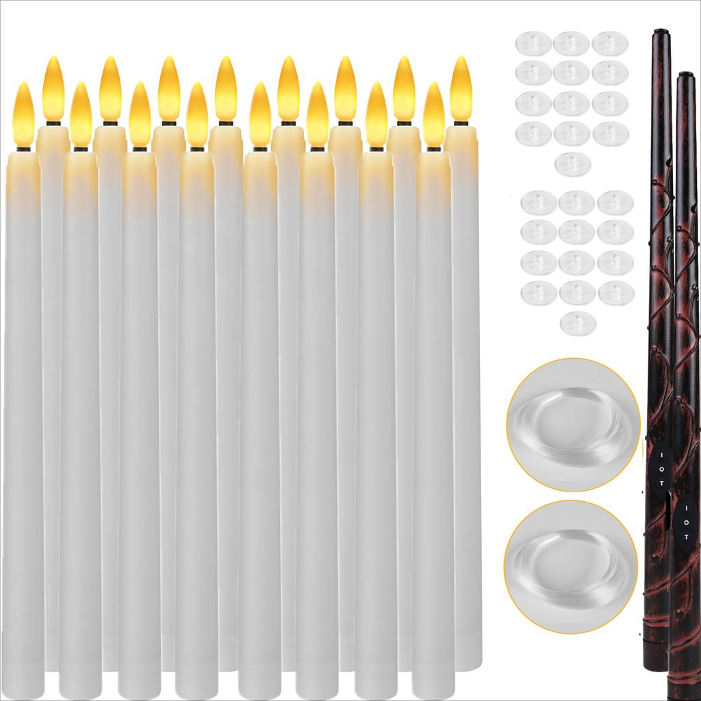 12/24Pack Christmas Floating Candles With Magic Wand Remote LED Flameless Hanging Taper Candle Flickering for Home Holiday Decor