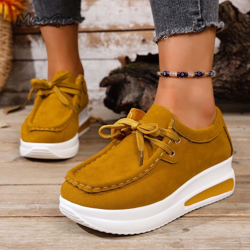 Fashion Women's Sports Shoes Casual Sneaker Loafers Fashion Ladies Platform Sneakers Non Slip Lace-up Round Toe 2025 Spring Autumn New