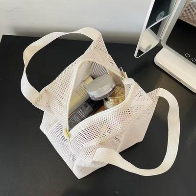 Mesh Bag Large Capacity with Handle, Bag Travel, Makeup Bag, Beach Bag Portable, Bag Cosmetic Zipper  Shopping Bag,