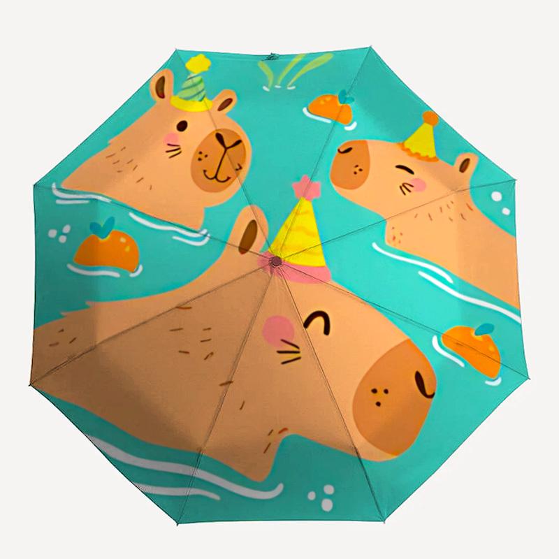 

1pc Capybara Party Automatic Folding Umbrella Compact 8 Rib Design, Durable Iron Frame for Travel, Outdoor, a0920098