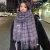 Imitation Cashmere Plaid Wool Scarf Tassel Cape Wraps Simple Long Shawl  Girl