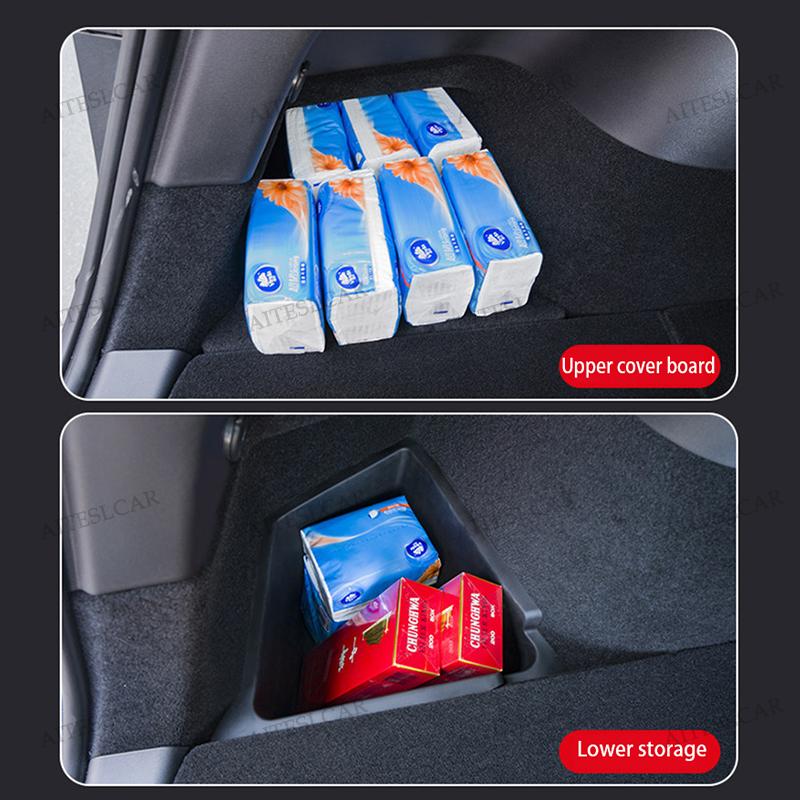 Car Trunk Side Left Right Tidying Packet Storage Box For Tesla Model Y/YL Juniper 2025-2026 Flocking Mat Cover Organizer