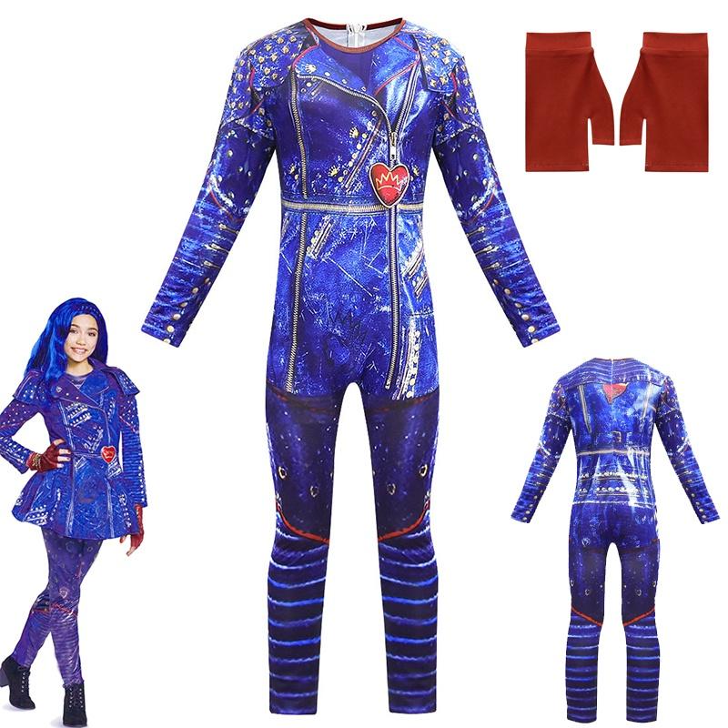 Descendants 3 Evie Cosplay Costume For Kids With Elegant Blue Full Body Jumpsuit And Back Zipper