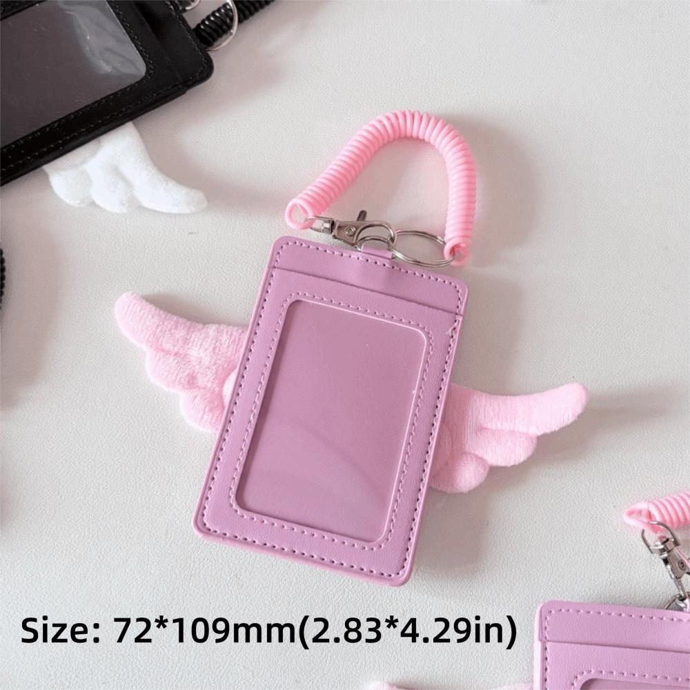 PU Leather Kpop Photocard Holder 2 Card Slot Photo Display Credit ID Card Protective Case Angel Wings Keychain Card Bag