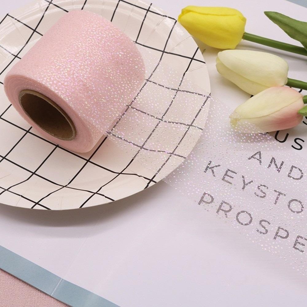 6CM 25Yards Glitter Dot Tulle Roll DIY Craft Gifts Packaging Material New Crystal Sequin Ribbons