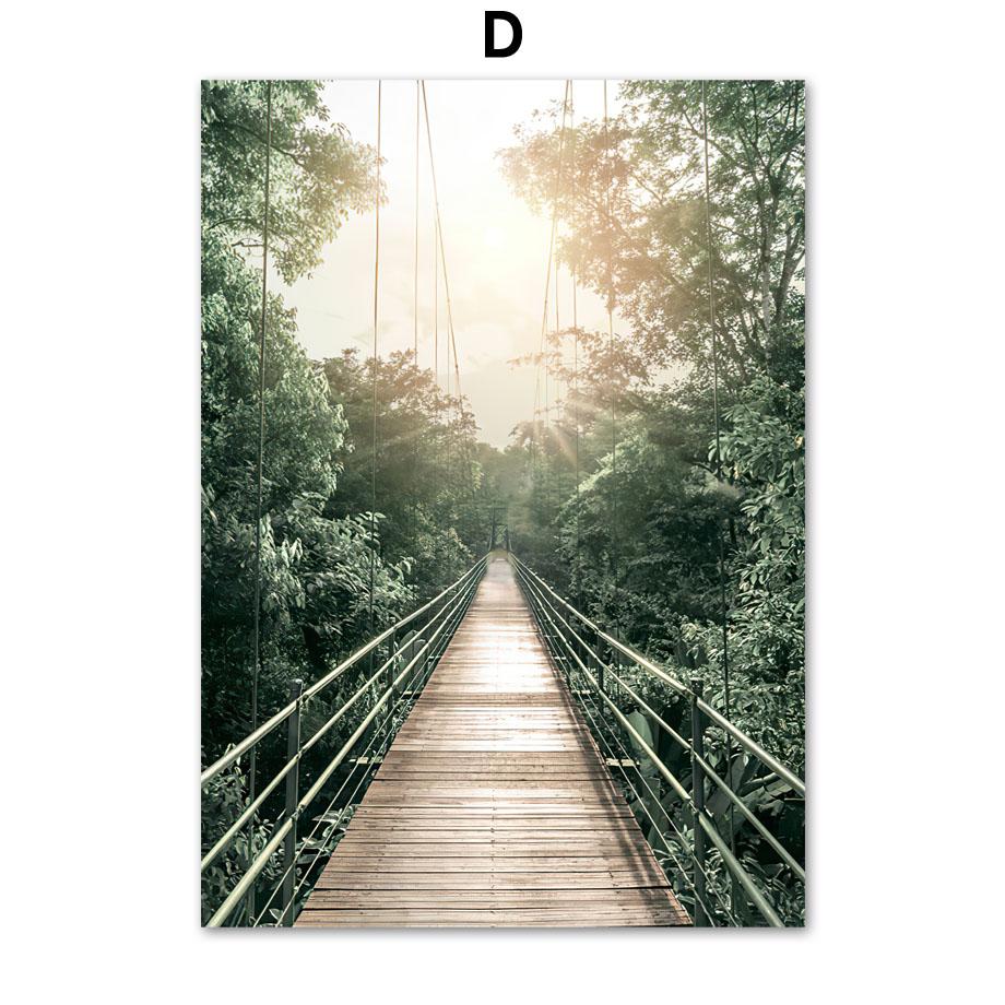 Sunrise Beach Hanging Bridge Eucalyptus Flower Cactus Wall Art Print Canvas Painting Nordic Posters Picture Living Room Decor