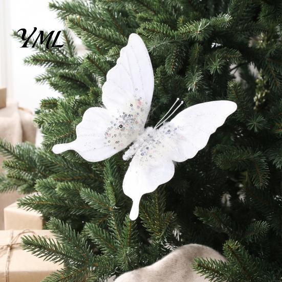 Decorative Butterflies for Christmas Trees Velvet Butterfly Ornaments, Artificial Glitter Sequins Xmas Tree Ornaments Decoration Holiday New