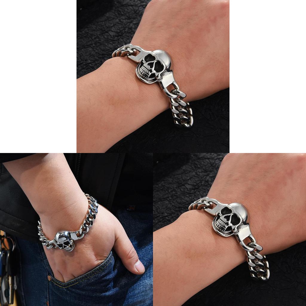 Herrenarmband aus Titanstahl mit Totenkopf im Vintage-Stil für modebewusste Männer