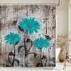 1 Pc Blue Rose Patterned Polyester Material Shower Curtain Waterproof Fabric, Flowers Print Bathroom Curtain Partition Curtain