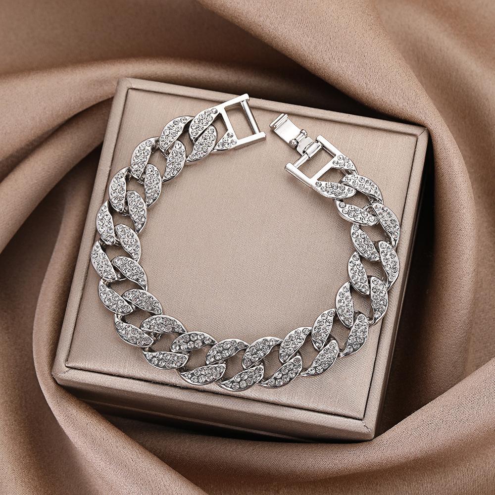 New creative diamond-encrusted personalized Cuban chain zinc alloy jewelry decorative Cuban bracelet jewelry