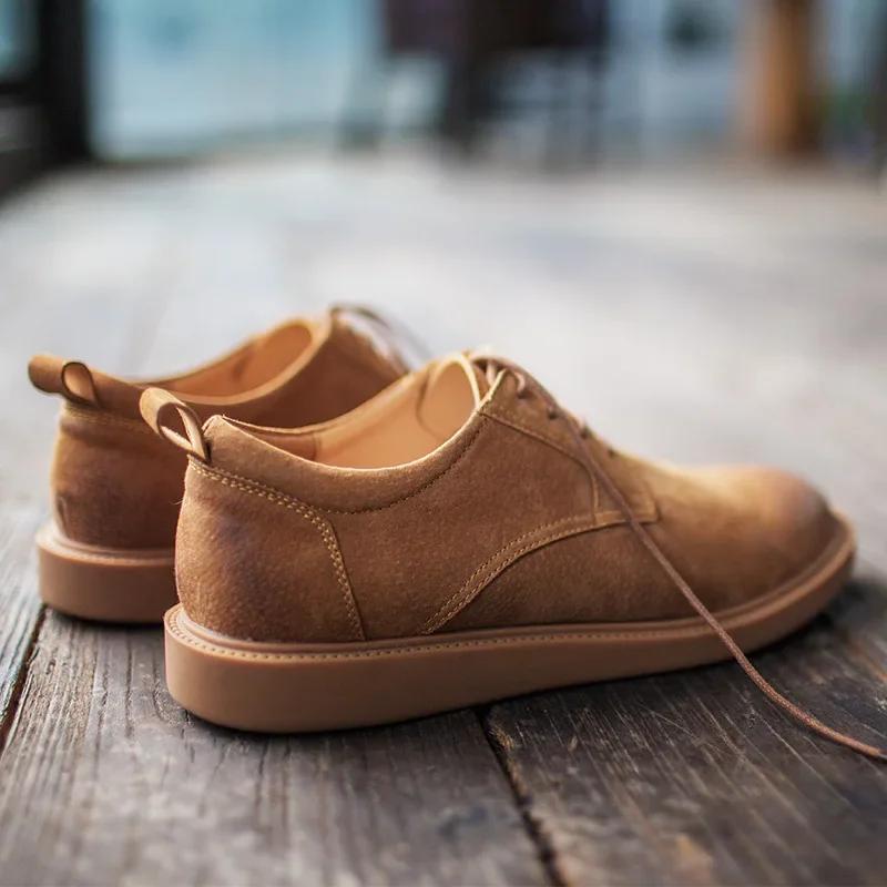 Brązowe buty casualowe w stylu brytyjskim, z dużą głową, męskie, niskie, z miękkiej skóry, buty robocze, markowe, vintage, botki dla mężczyzn