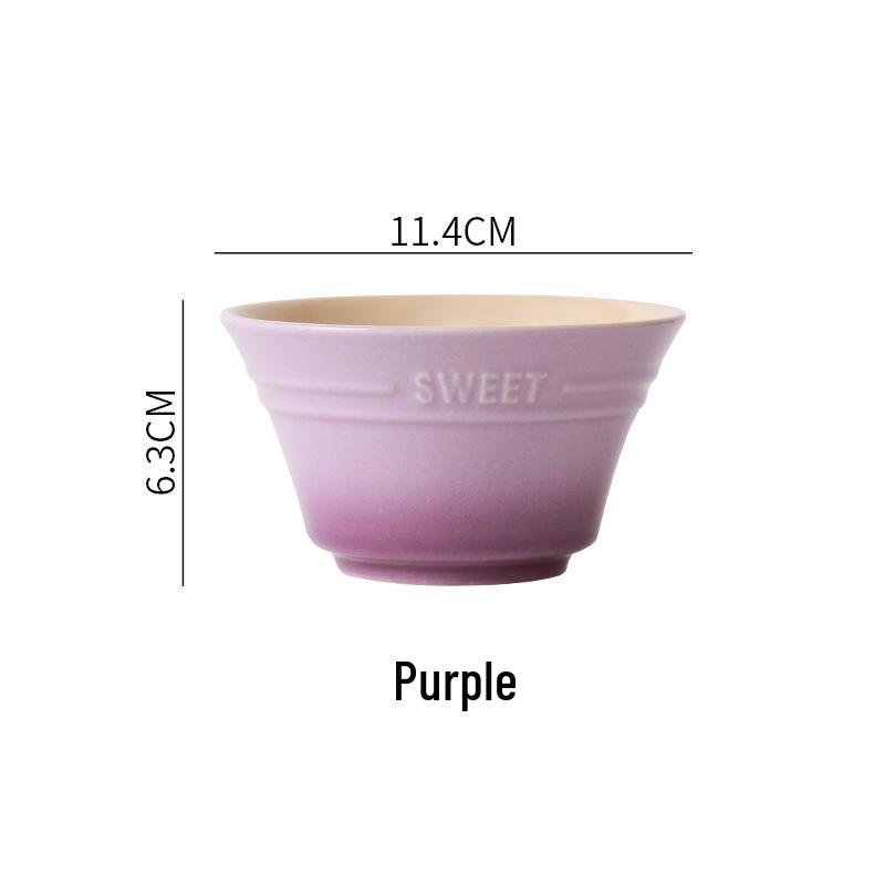 Ceramic Gradient High-Foot Rice & Dessert Bowl - Rainbow White Porcelain