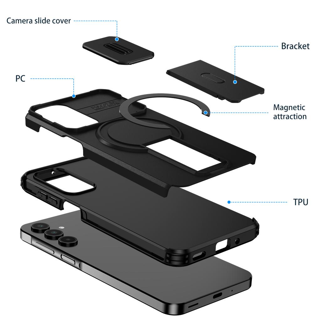 Magnetic Folding Stand Armor Case For Samsung Galaxy A16 A26 A36 A56 S25 S24 Slide Camera Protect Kickstand Shockproof Cover