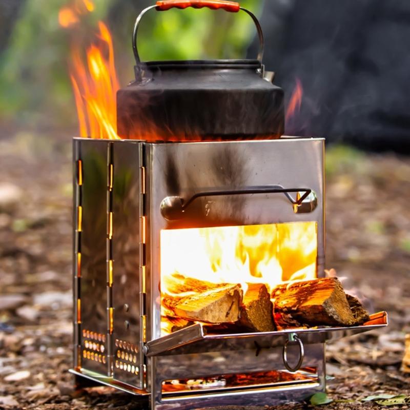 Portable Foldable Wind-proof Wood Burnings Stove Stainless Steel Alcohol Stove